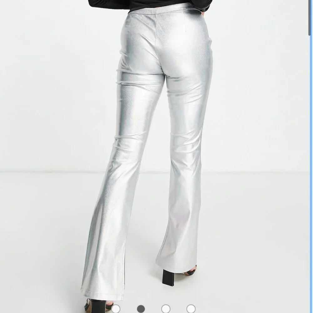 ASOS Design Sparkly Metallic Silver Flare Split Hem Pants Women's size 0